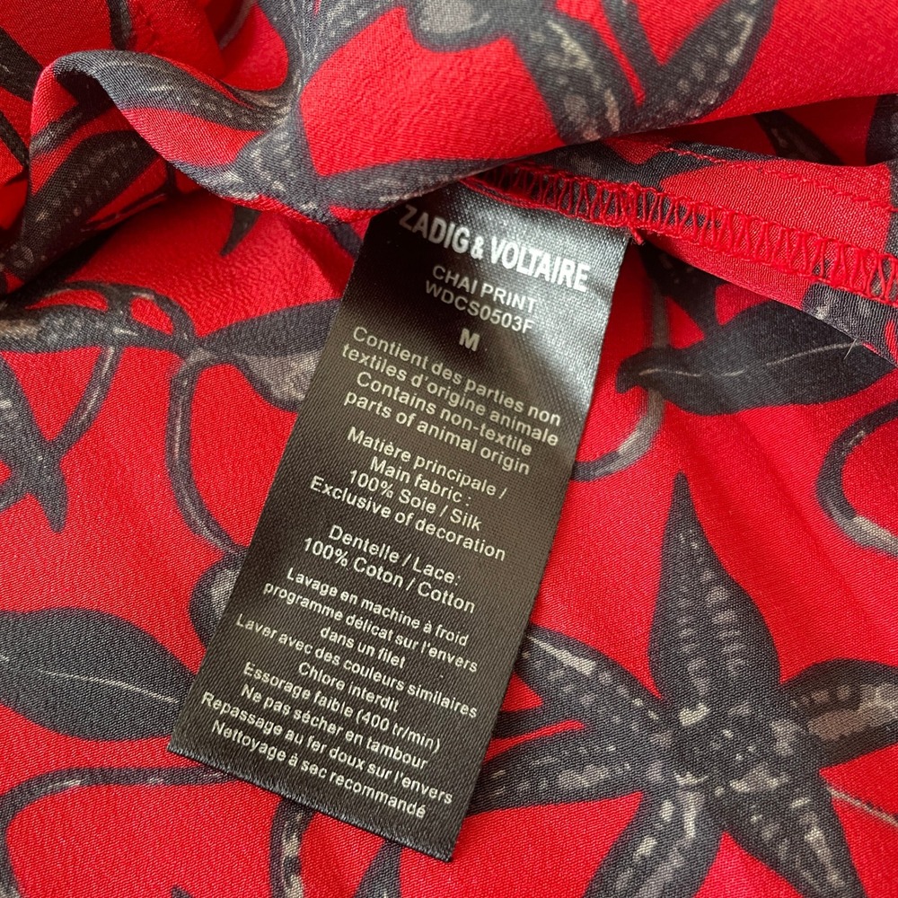 Zadig & Voltaire Silk Floral Chai Print Long Sleeve Blouse‎ Red Size Medium - Picture 6 of 14